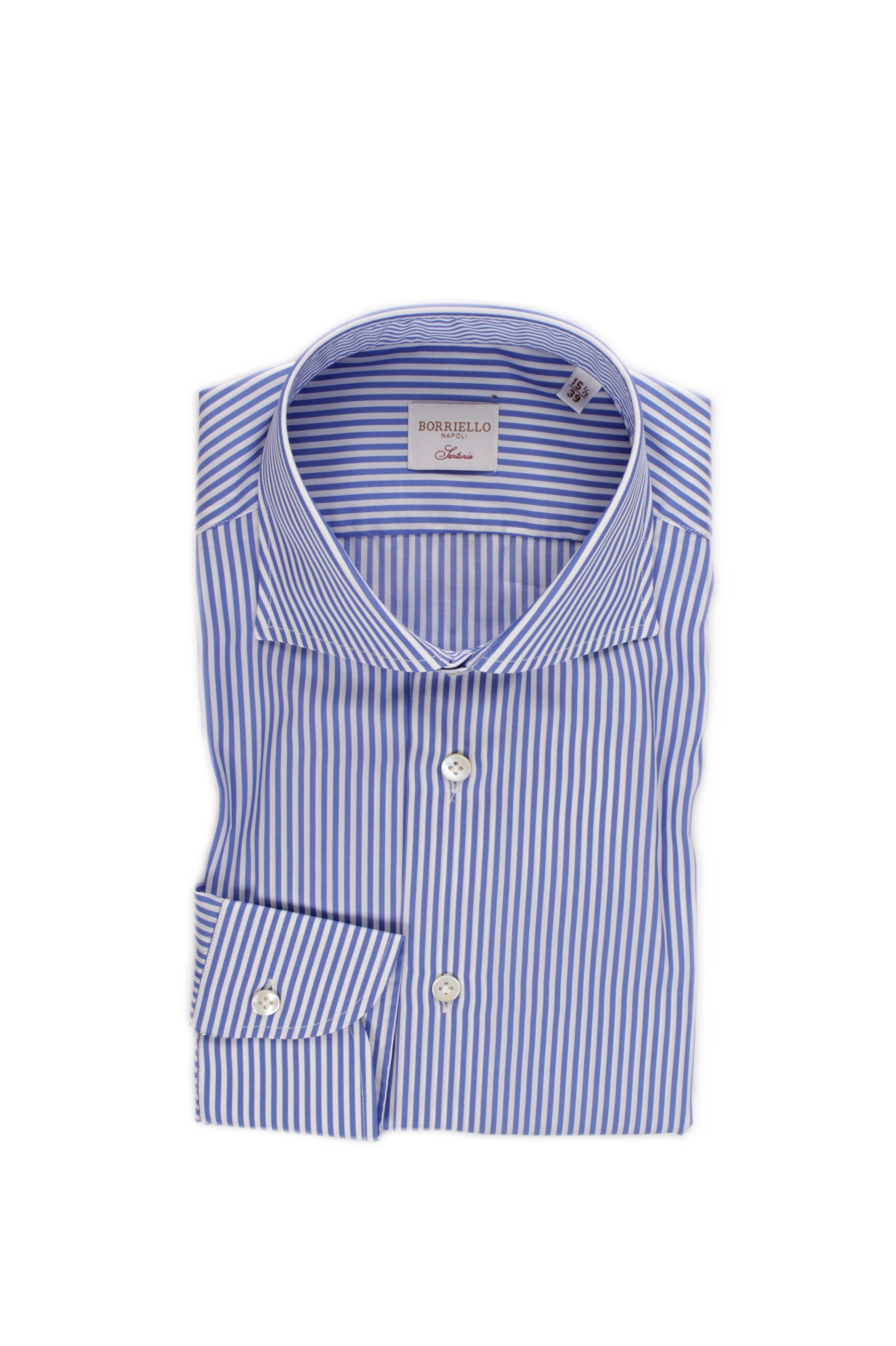 CAMICIA COLLO FRANCESE BORRIELLO RIGHE BIANCO BLU 2 Michi D Amato